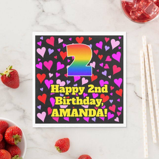 2nd Birthday: Loving Hearts Pattern, Rainbow # 2 Napkin (Insitu)