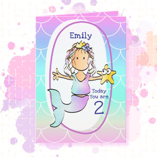 2nd Birthday Mermaid Cartoon Sweet Under the Sea Card