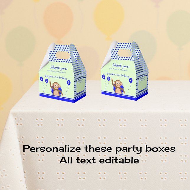 2nd birthday monkey blue green party favour box (Creator Uploaded)