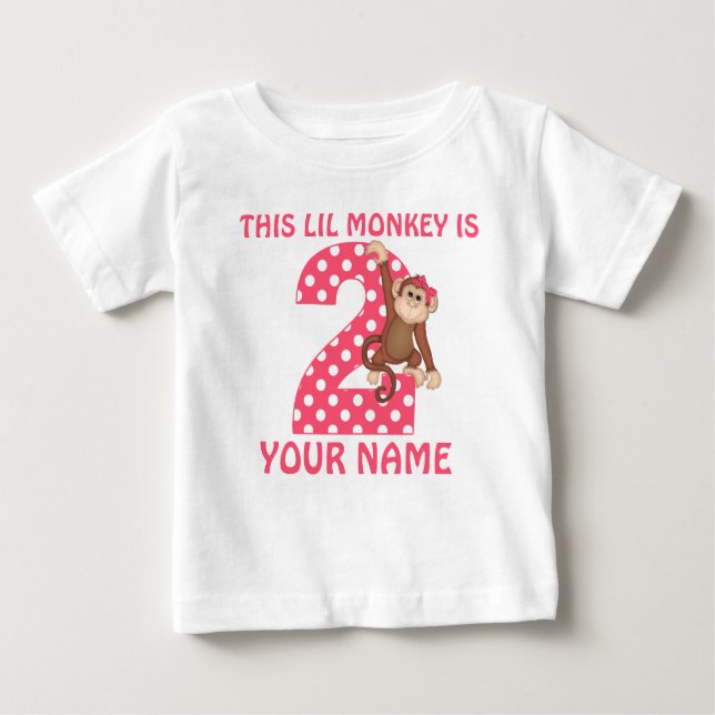 2nd Birthday Monkey Girl Personalised T-shirt (Front)