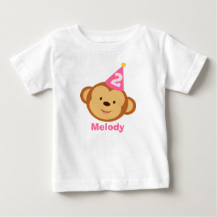2nd Birthday Monkey Girl with Personalised Name Baby T-Shirt