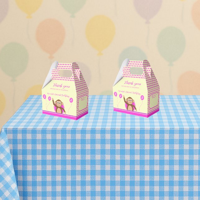 2nd birthday monkey pink cream party favour box (Creator Uploaded)