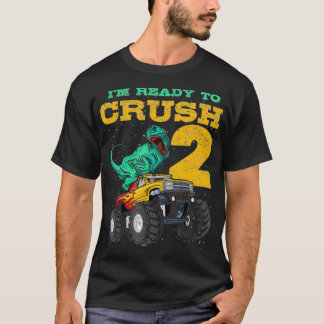 2nd Birthday Monster Truck Dino 2 Years Old Bday T-Shirt