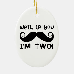 2nd Birthday Moustache Ceramic Tree Decoration