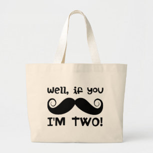 2nd Birthday Moustache Large Tote Bag