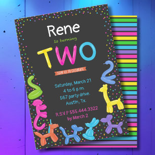 2nd Birthday Neon animal balloons Invitation