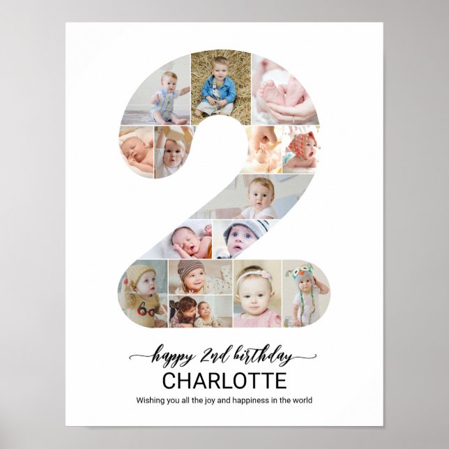 2nd Birthday Number 2 Custom Photo Collage Poster (Front)