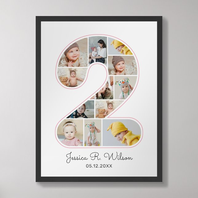 2nd Birthday Number 2 Photo Collage Baby Nursery Poster (Creator Uploaded)