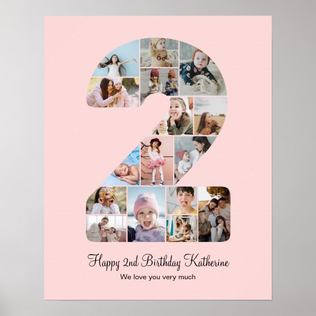 2nd Birthday Number 2 Photo Collage Custom Picture Poster (Front)