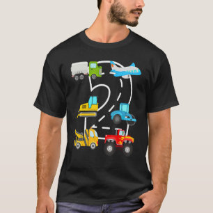 2nd Birthday Party Age 2 Plane Truck Car Digger Bi T-Shirt