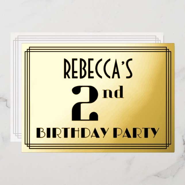 2nd Birthday Party: Art Deco Look “2” and Name (Front/Back)