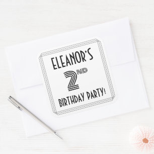 2nd Birthday Party: Art Deco Style + Custom Name Square Sticker