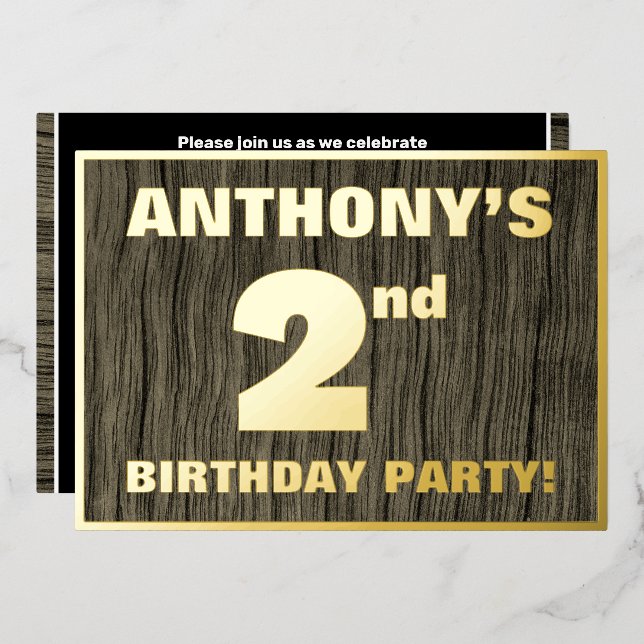 2nd Birthday Party: Bold, Faux Wood Grain Pattern (Front/Back)