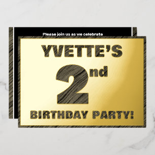 2nd Birthday Party — Bold, Faux Wood Grain Text