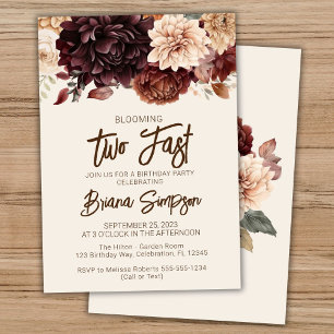 2nd Birthday Party Brown Beige Ivory Floral Invitation