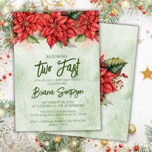2nd Birthday Party Christmas Poinsettia Invitation