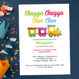 2nd Birthday Party Chugga Choo Colourful Train Invitation