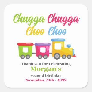 2nd Birthday Party Chugga Choo Colourful Train Square Sticker
