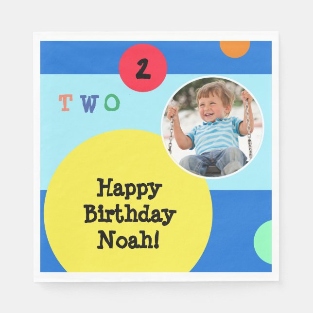 2nd Birthday Party Colourful Bright Modern Paper Napkin (Front)