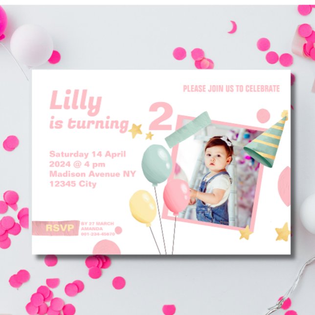 2nd Birthday party  Cute photo balloon Invitation  (Creator Uploaded)
