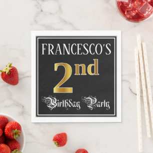 2nd Birthday Party — Fancy Script, Faux Gold Look Napkin