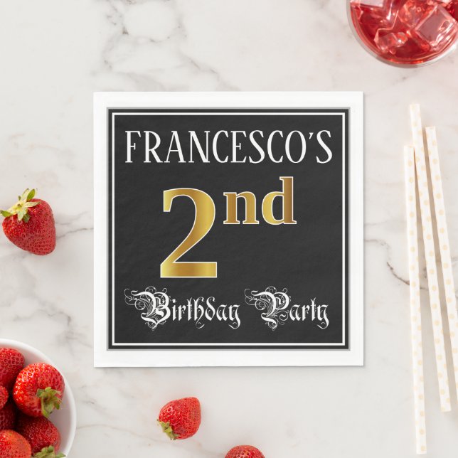 2nd Birthday Party — Fancy Script, Faux Gold Look Napkin (Insitu)