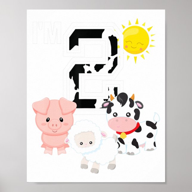 2nd Birthday Party Farm Animals Cow Number 2 Year  Poster (Front)