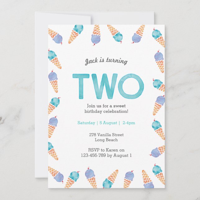 2nd Birthday Party | Ice cream invitation (Front)