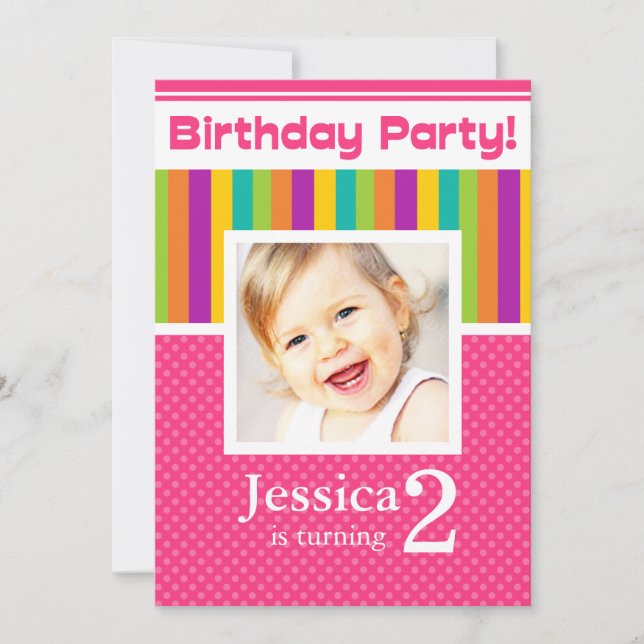 2nd Birthday Party Invitations Fun Neon GIRL (Front)