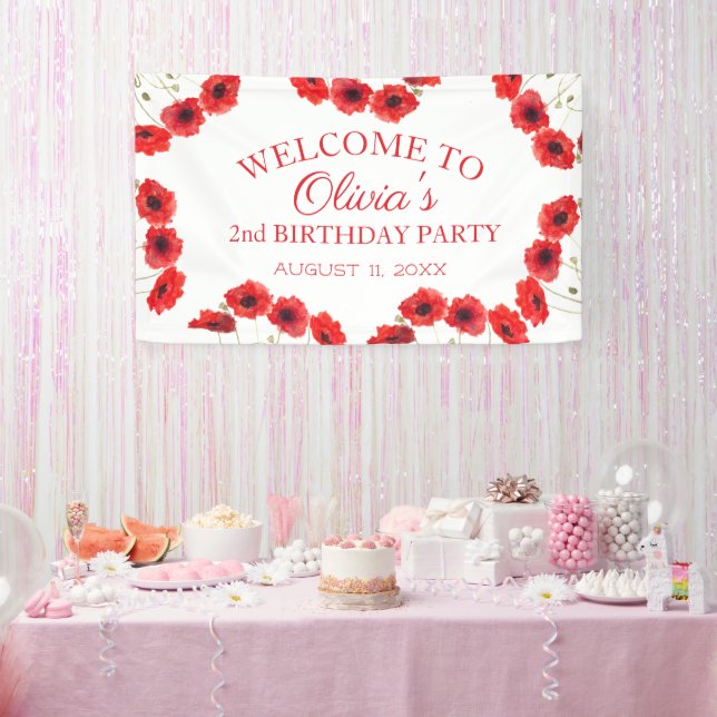2nd Birthday Party Poppies Baby Girl Banner (Party)