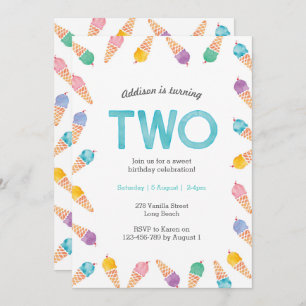 2nd Birthday Party   Rainbow Ice cream invitation