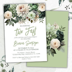 2nd Birthday Party Sage Green Floral Invitation