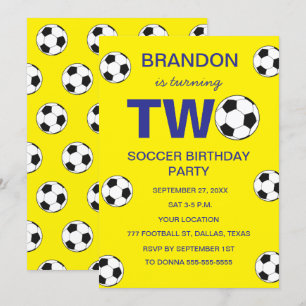 2nd Birthday Party Soccer Yellow Boys Sports Invitation
