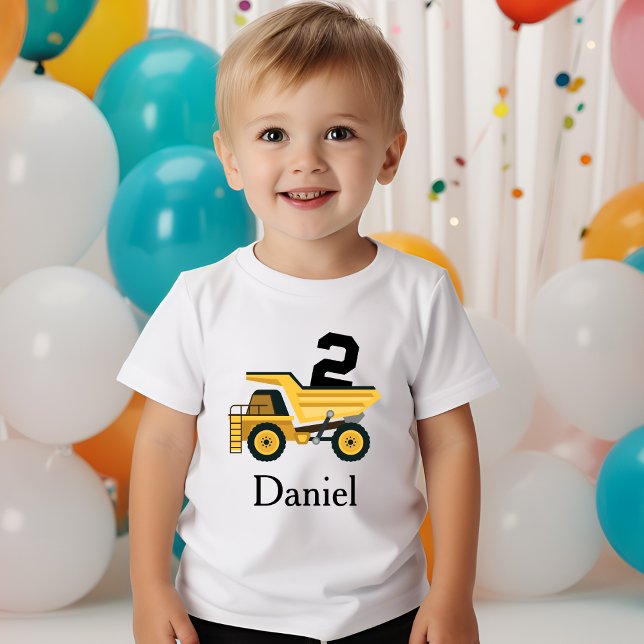 2nd Birthday Party Truck 2 Years Old Personalised Baby T-Shirt (Creator Uploaded)