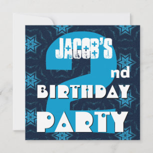 2nd Birthday Party Two Years Big Blue Stars W778 Invitation