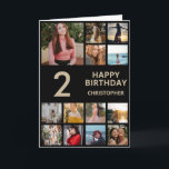 2nd Birthday Photo Collage 13 Photos Black & Gold Card<br><div class="desc">2nd Happy Birthday Photo Collage 13 Photos Black and Gold Birthday Card for Any Age. 1st 13th 15th 16th 18th 20th 21st 30th 40th 50th 60th 70th 80th 90th 100th,  Any Ages. For further customisation,  please click the "Customise it" button and use our design tool to modify this template.</div>
