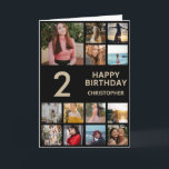 2nd Birthday Photo Collage 13 Photos Black & Gold Card<br><div class="desc">2nd Happy Birthday Photo Collage 13 Photos Black and Gold Birthday Card for Any Age. 1st 13th 15th 16th 18th 20th 21st 30th 40th 50th 60th 70th 80th 90th 100th,  Any Ages. For further customisation,  please click the "Customise it" button and use our design tool to modify this template.</div>