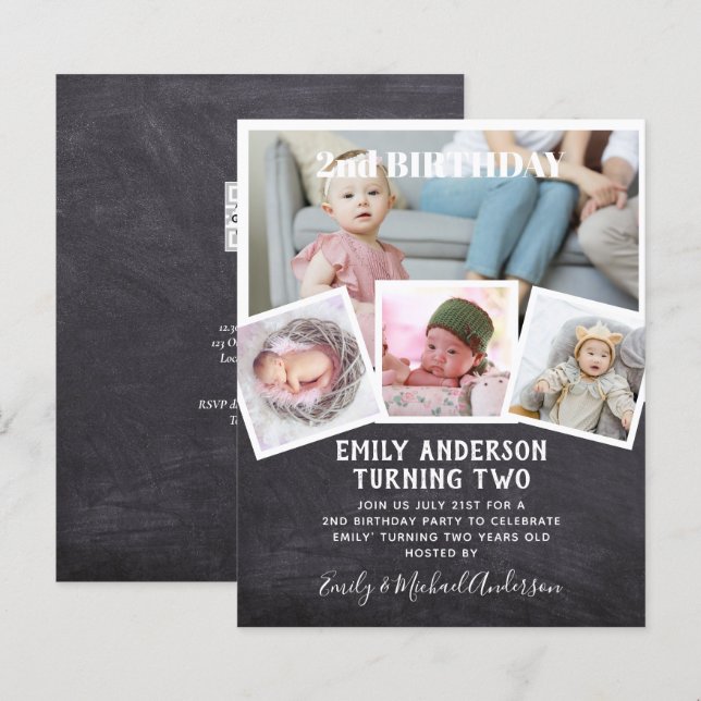 2ND Birthday Photo Collage Boy or Girl Mixed Colou (Front/Back)