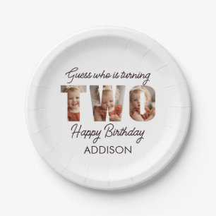 2nd Birthday Photo Editable Kids Two Party Neutral Paper Plate