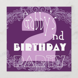 2nd Birthday Pink and Purple Big Number Baby Girl Invitation