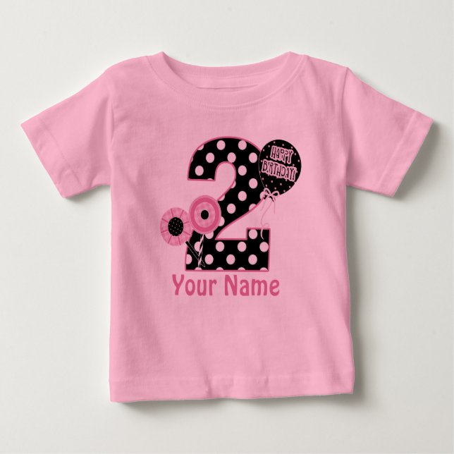 2nd Birthday Pink Black Personalised T-shirt (Front)
