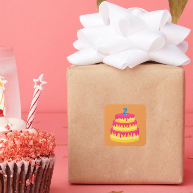 2nd Birthday Pink Cake Square Sticker (Party)