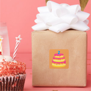 2nd Birthday Pink Cake Square Sticker