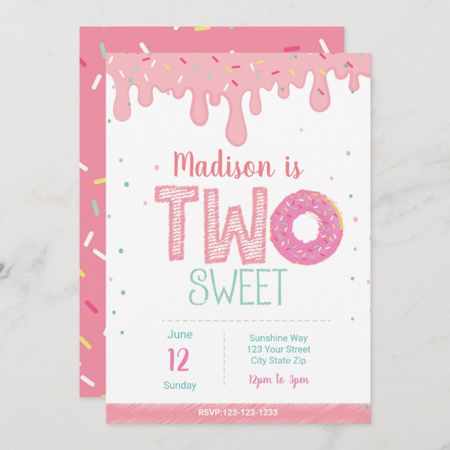 2nd Birthday Pink Doughnut Invitation (Front/Back)