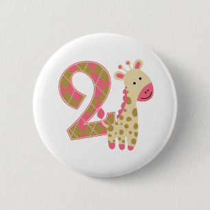 2nd Birthday Pink Giraffe 6 Cm Round Badge