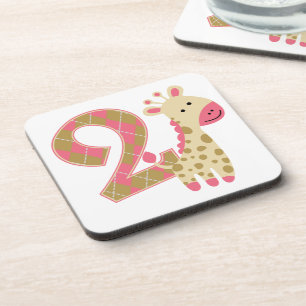 2nd Birthday Pink Giraffe Coaster