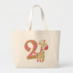 2nd Birthday Pink Giraffe Large Tote Bag