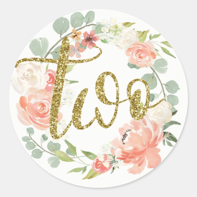 2nd Birthday Pink Gold Floral Wreath Sticker (Front)