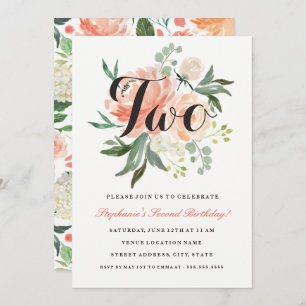 2nd Birthday Pink Peach Floral Two Invitation