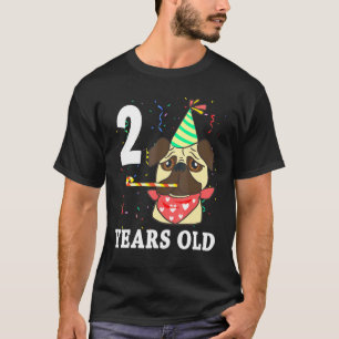 2nd Birthday Puppy Cute Pug Dog 2 Years Old Party T-Shirt